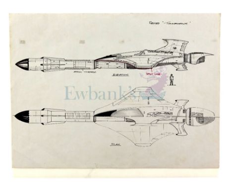 Terrahawks - Original concept artwork of a Revised Tommahawk for Terrahawks, pen / pencil on paper showing the plan and eleva