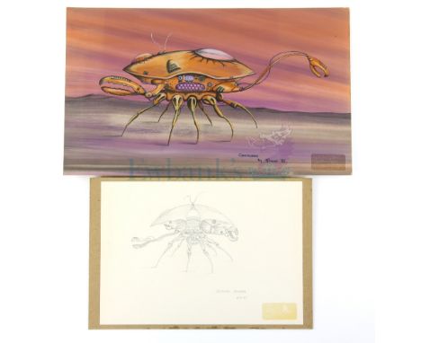 Terrahawks - Two original concept artworks of a Centauran Crustacean for Terrahawks, one in colour and the other in pencil, c