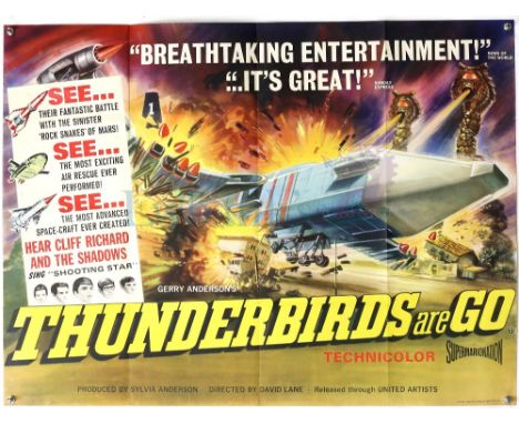 Thunderbirds Are Go (1966) British Quad film poster, created by Gerry Anderson, United Artists, folded, 30 x 40 inches. Prove