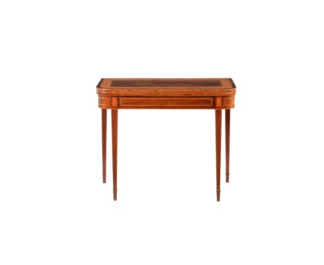 A George III mahogany and satinwood inlaid card table, circa 1790, 74cm high, 91cm wide, 44cm deepCondition Report: Marks, kn