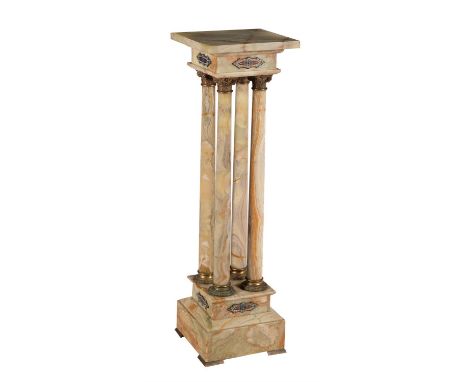 An onyx and champlevé enamel pedestal, circa 1870, 102cm high, the top 30cm deepCondition Report: Minor knocks and losses to 