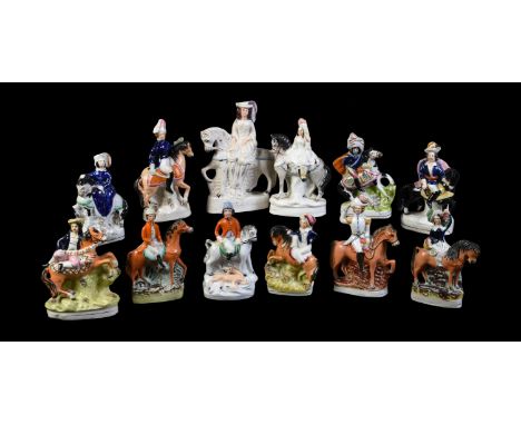 Twelve various Staffordshire pottery equestrian figures, mid 19th century, 23cm high and smallerProvenance: Property of the l
