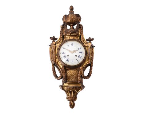 A French gilt metal cartel wall clock in Louis XVI style, second half 19th century, the eight-day bell striking movement with