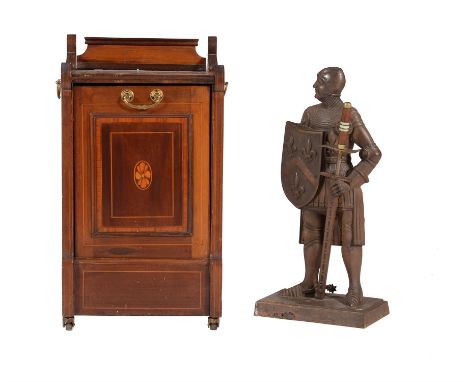 An Edwardian mahogany and inlaid perdonium, early 20th century, of typical form, with removable liner, 86cm high, 37cm wide, 