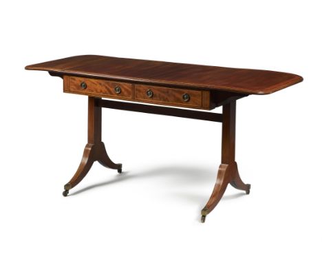 A Regency mahogany and satinwood crossbanded sofa table, circa 1815, 72cm high, 150cm wide (when open), 61cm deep 