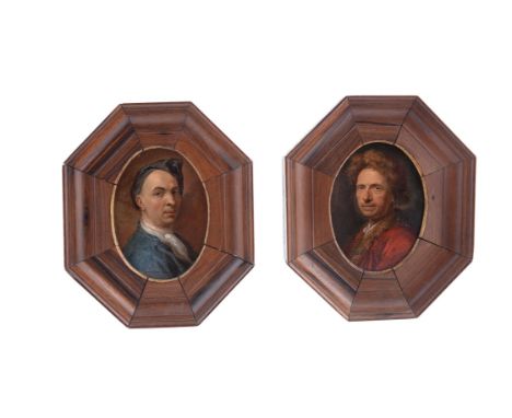 Follower of Christian SeyboldPortrait of a gentleman, small bust-length in a fur lined red coat and hatOil on copper, feigned