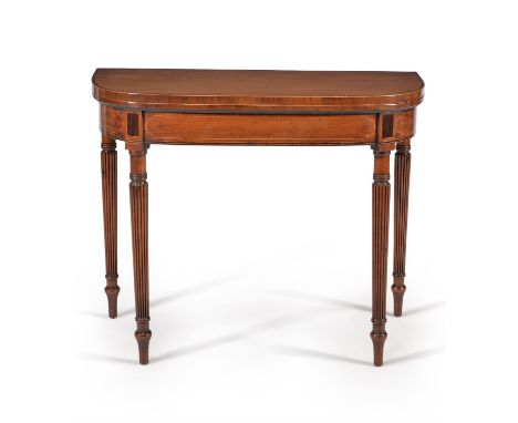 Y A Regency mahogany and rosewood banded card table, circa 1815, in the manner of Gillows, the folding top enclosing a baize 