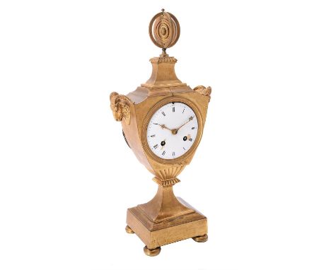 A French mantel clock, 19th century, the eight-day bell striking movement with outside countwheel  and white enamel Roman num