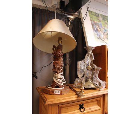 Collection of assorted Metal ware inc Epergne, Carved Chinese Lamp base etc 