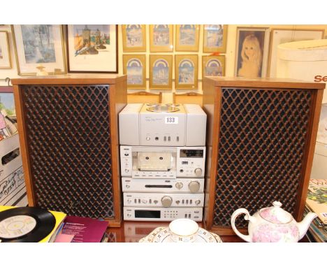 Toshiba Aurex Stereo Amplifier SC - M15, Tape Deck etc and a Pair of Sansui Speakers 