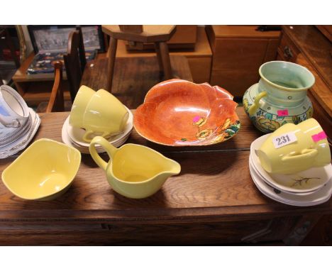 Midwinter part Tea set, Burleighware Deco two handled vase and a Royal Winton Bowl 