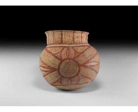 Ban Chiang Period, 15th-9th century BC. A ceramic jar with bulbous body and rolled rim, decoration of multilinear painted ban