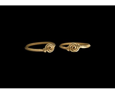 6th-9th century AD. A Viking or Anglo-Scandinavian finger ring of Hines &amp; Bayliss's Type WR3, formed from twisted gold sq