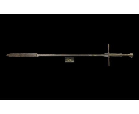 Circa 1475-1480 AD. A hunting sword, dedicated to the hunt of boar and deer; on the shelled square an inlaid image of a boar 