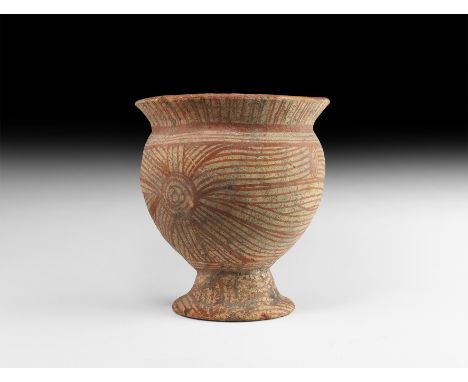 Ban Chiang Period, 15th-9th century BC. A ceramic footed vase with bulbous body and flared rim, decoration of multilinear pai