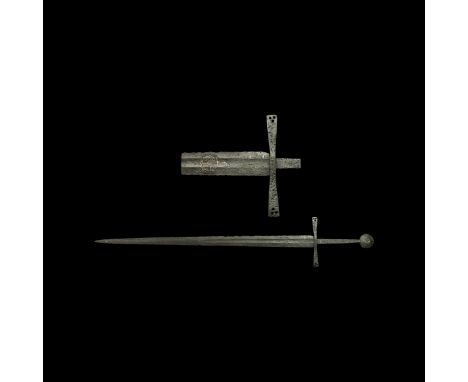 Circa 1270-1330 AD. An iron longsword of Oakeshott's Type XIIIA.10 (Oakeshott, 1991, p.105), cross style 10, pommel style K, 