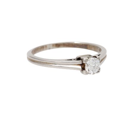 Ring mit Diamant Solitaire von ca. 0,25 ct im Altschliff, ca. WEISS (H)/VS, WG 14K, 2,2 gr, RW: 53, 2. Hälfte 20. Jh., leicht