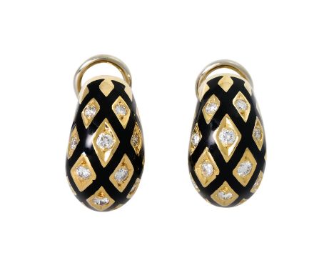 FABERGÉ by VICTOR MAYER Ohrringe mit Brillanten, zus. ca. 0,56 ct, ca. WEISS (H)/VVS und schwarzem Email, GG/WG 18K, 11,6 g, 