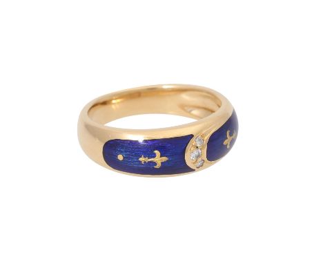 FABERGÉ by VICTOR MAYER Ring mit 3 kleinen Brillanten, GG 18K, 6,3 gr, blau emailliert, RW: 55, um 2000, leichte Tragespuren,