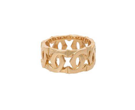 CARTIER Ring "Double C", Gelbgold 18K, 6,7 Gramm, Ringweite 49, 20./21. Jh., leichte Tragespuren, mit Herstellermarke u. Numm