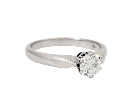 Ring mit Brillant Solitär ca. 0,8 ct, ca. WEISS (H)/SI, WG 14K, 3,3 gr, RW: 54, 2. Hälfte 20. Jh., leichte Tragespuren, öster