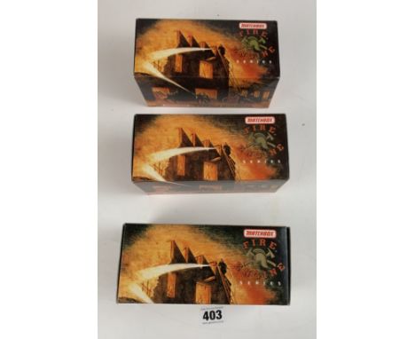 3 Boxed Matchbox Models of Yesteryear Fire Engines Series YFE23-M 1906 Waterous Fire Engine, YFM37636 and YFM37635