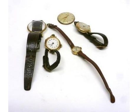 Two part 9ct yellow gold wristwatches and two further wristwatches by Accurist and Rotary 