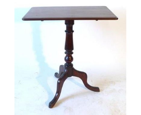 A 19th century rectangular tilt top tripod table, the moulded top on a baluster turned column on a tripod base. h.68 cm, w. 6