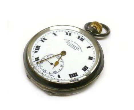 A silver cased open face pocket watch by F. A. Chandler, Leamington Spa, the white enamel dial with bold black Roman numerals