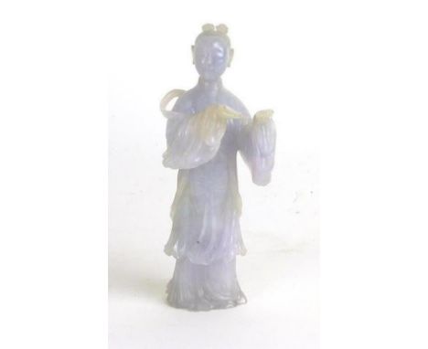 A 19th century Chinese jade figure modelled as a man with outstretched hands, h. 16.5 cm
 CONDITION REPORT: Losses