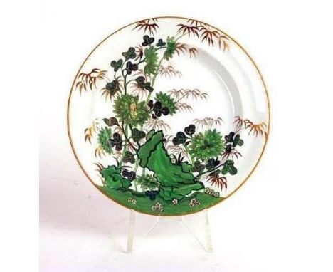 An early 19th century Spode bamboo and green peonie plate, pattern 1653, d. 21 cm, together with two Dresden decorative dishe