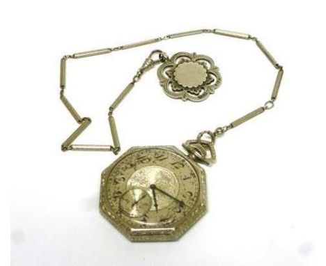 A 1920's gentleman's metalware cased open face pocket watch by Elgin, the circular dial with black Arabic numerals and second