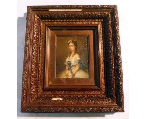 18th/19th century School,
a half-length portrait of a young lady,
oil on board,
16 x 12 cm
 CONDITION REPORT: Framed and glaz