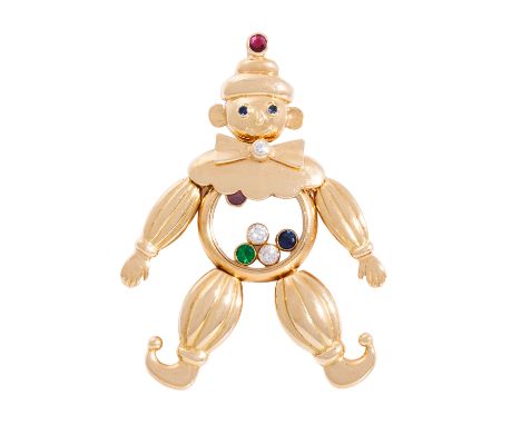 CHOPARD Anhänger "Harlekin" mit Rubin, Saphir, Smaragd und 2 Brillanten zus. ca. 0,06 ct, GG 18K, 14,6 gr, L: ca. 4 cm, 1990e