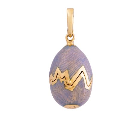 FABERGÉ by VICTOR MAYER Clip-Anhänger "Ei mit Küken", emailliert, lim. Edition 77/1000, GG 18K, 15,2 g, 3x1,4 cm, Ei, taubenb