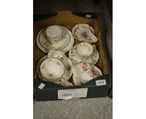 A Royal Crown Derby Posies part tea service; a breakfast cup printed with pink roses; others; qty