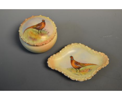 A Locke and co Worcester pheasant pin tray; a Locke and co Worcester trinket bowl and cover
