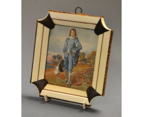 Master Buttall, The Blue Boy portrait miniature, standing piano key ivory frame