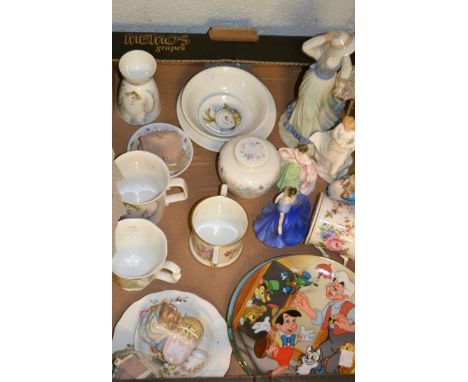 A Royal Doulton snowman egg cup and breakfast set; two Royal Doulton miniature figures, Elaine (HN3210), Beatrix (HN3214); Be