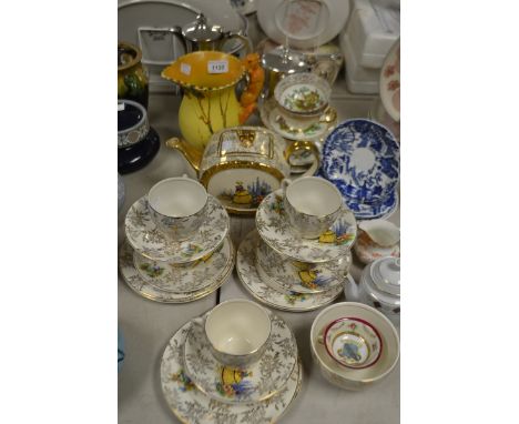 Ceramics - a Sadler Crinoline Lady teapot, c.1935; a similar part tea service; Royal Crown Derby Mikado saucers (4); a Burlei