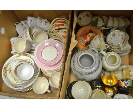 Ceramics - a 1930s part breakfast service, boldly painted with flowers; a pink-banded part tea service; other teaware, qty