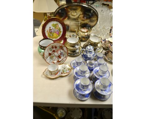 Ceramics - a Japanese eggshell tea service, in the blue;  a Kutani plate;  other eggshell tea ware;  a decorative plates;  et