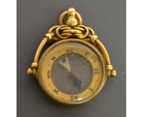 A late Victorian 18ct gold cased fob compass, Birmingham, 1898.