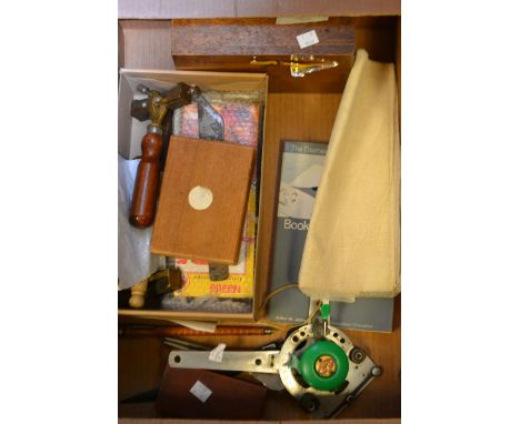 Tools - a book binding set including moulded burnishers, lamp, Simplon Universal Drafting machine etc qty 