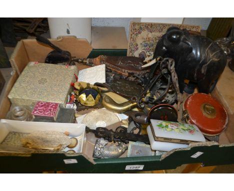 Boxes and Objects - an ebony elephant; a corkscrew; Chinese compass, etc 

