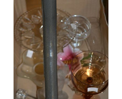 Studio glass - a Disney frosted model Pluto; a Dartington tea light holder; a pedestal comport; knife rests, etc