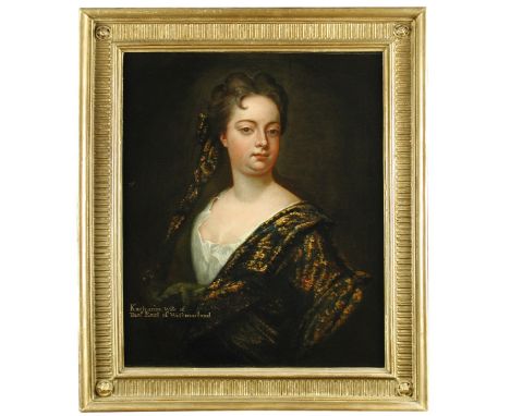 Circle of Sir Godfrey Kneller Bt. (British, 1646-1723) Portrait of Katharine, wife of Thomas, 6th Earl of Westmorland, in a c