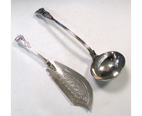 A Victorian King's pattern silver soup ladle and matching fish slice, by Henry John Lias & Henry John Lias, London 1858, the 