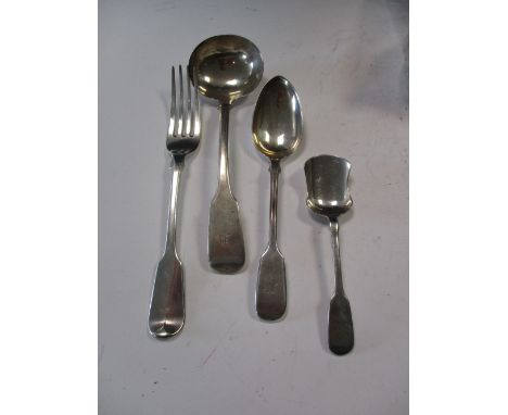 A matched service of 19th century silver fiddle pattern flatware, various dates and makers, comprising:- fifteen tableforks (