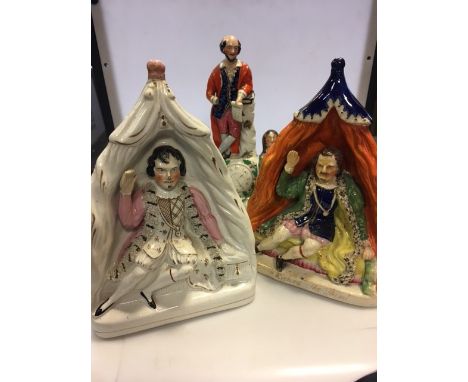 A 19th century Staffordshire Shakespeare clock group, with painted gilt dial; five Staffordshire figures modelled as Richard 